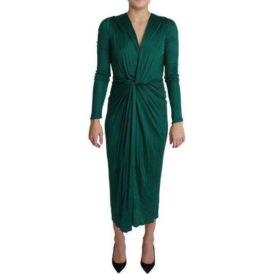 Dolce & Gabbana Emerald Elegance Bodycon Midi Dress green-fitted-silhouette-midi-viscose-dress