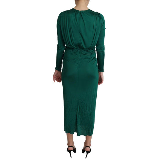 Dolce & Gabbana Emerald Elegance Bodycon Midi Dress green-fitted-silhouette-midi-viscose-dress