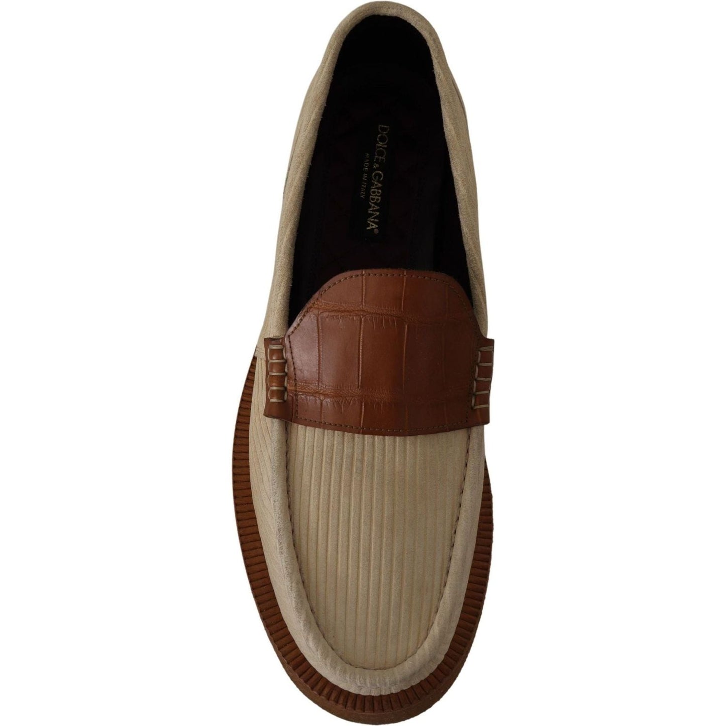 Dolce & Gabbana Elegant White Crocodile Leather Loafers white-brown-fox-moccasins-loafers-shoes