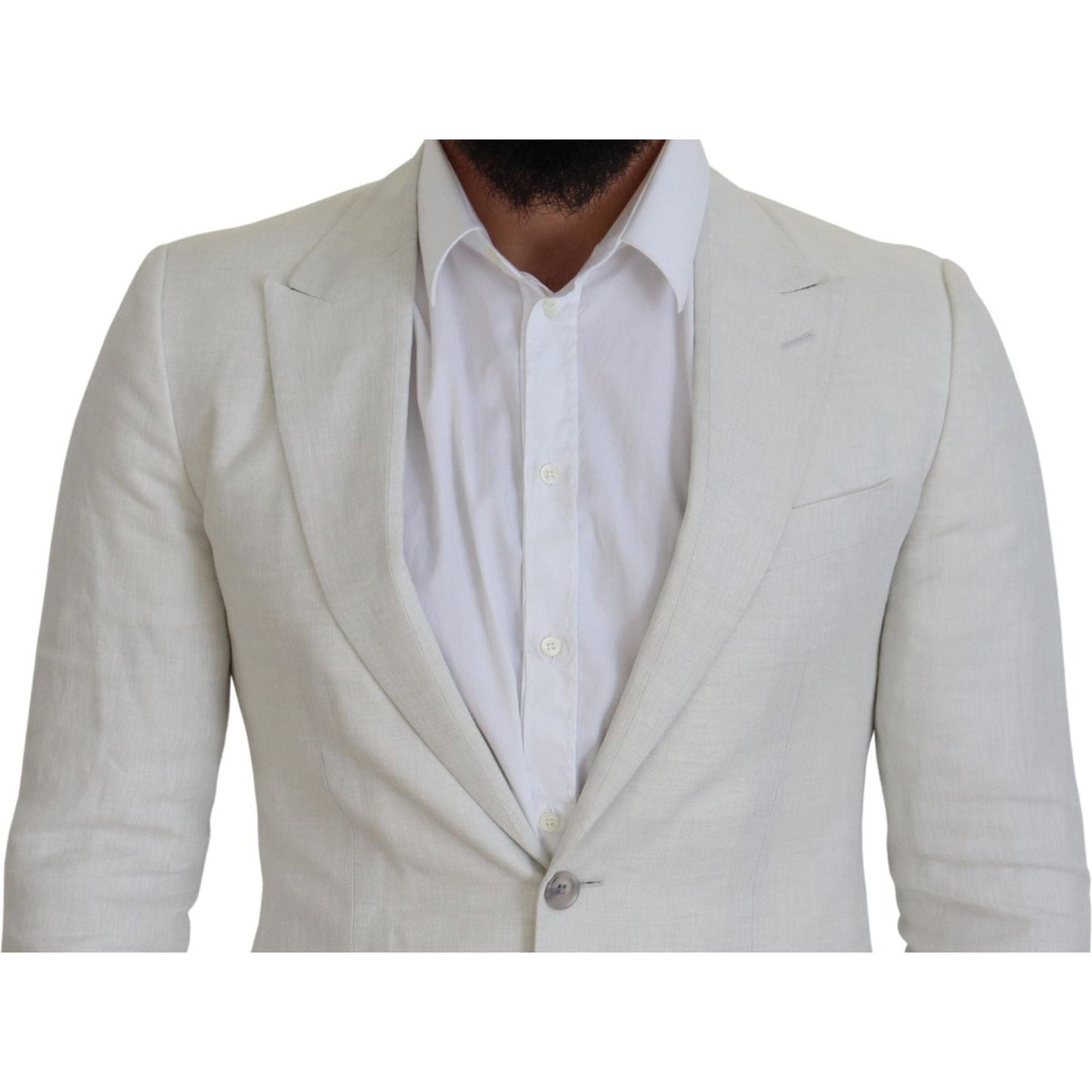 Dolce & Gabbana Elegant White Sicilia Single Breasted Blazer white-linen-slim-fit-jacket-blazer