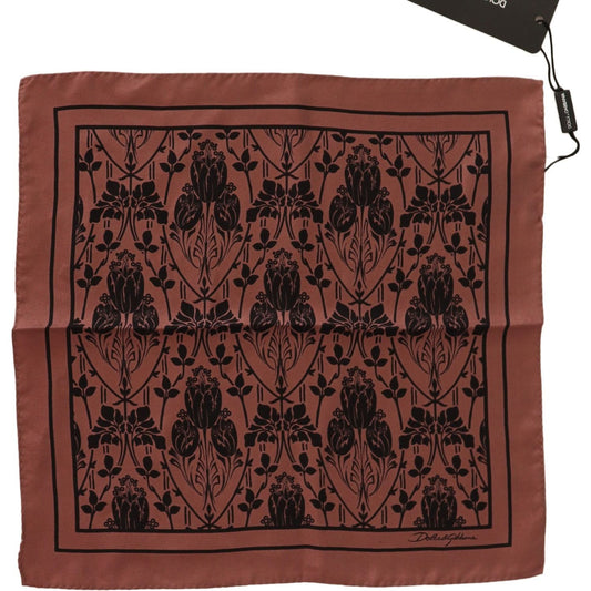 Dolce & Gabbana Elegant Floral Silk Pocket Square Scarves brown-floral-silk-square-handkerchief-scarf IMG_9531-scaled-9d96417f-695.jpg