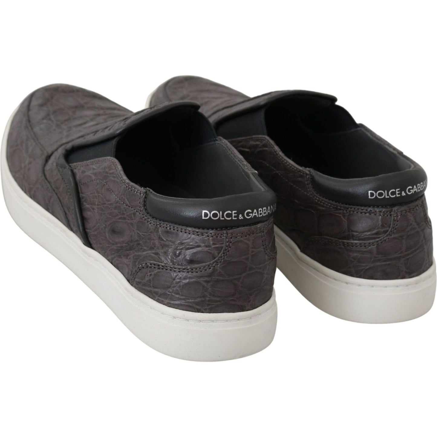 Dolce & Gabbana Elegant Gray Caiman Leather Loafers gray-leather-flat-caiman-mens-loafers-shoes