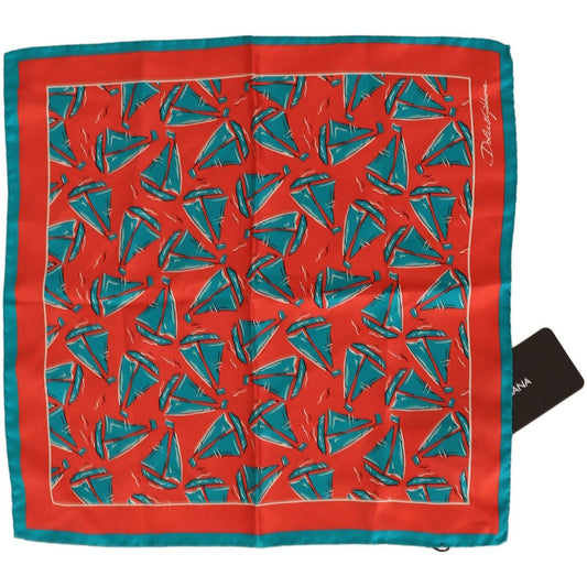 Dolce & Gabbana Sunset Marina Silk Pocket Square Scarves orange-boat-print-silk-square-handkerchief-scarf