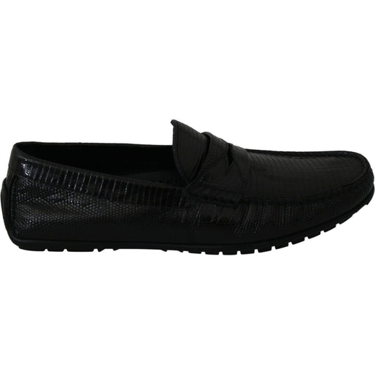 Dolce & Gabbana Exquisite Black Lizard Leather Loafers black-lizard-leather-flat-loafers-shoes IMG_9560-scaled-77574373-2dc.jpg