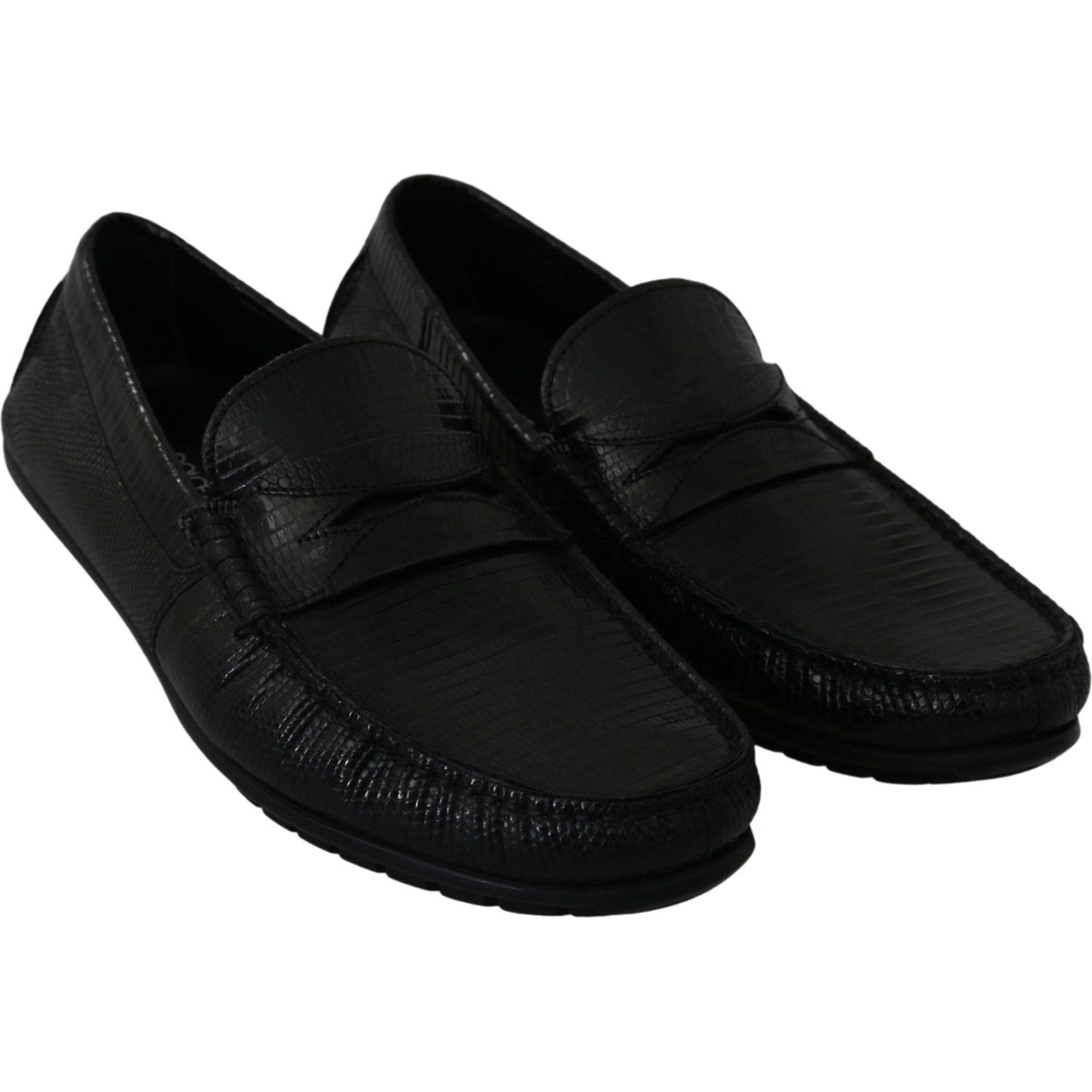 Dolce & Gabbana Exquisite Black Lizard Leather Loafers black-lizard-leather-flat-loafers-shoes