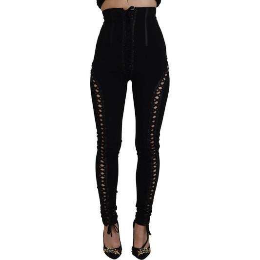 Dolce & Gabbana Elegant High Waist Slim-Fit Pants black-viscose-high-waist-cut-out-skinny-pants