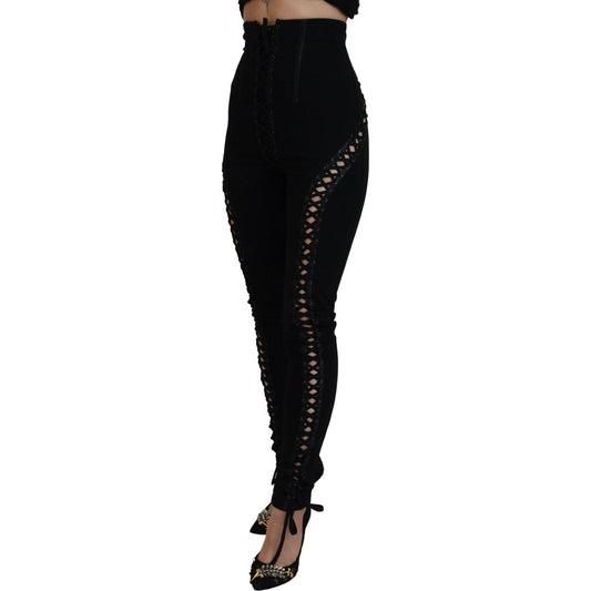 Dolce & Gabbana Elegant High Waist Slim-Fit Pants black-viscose-high-waist-cut-out-skinny-pants
