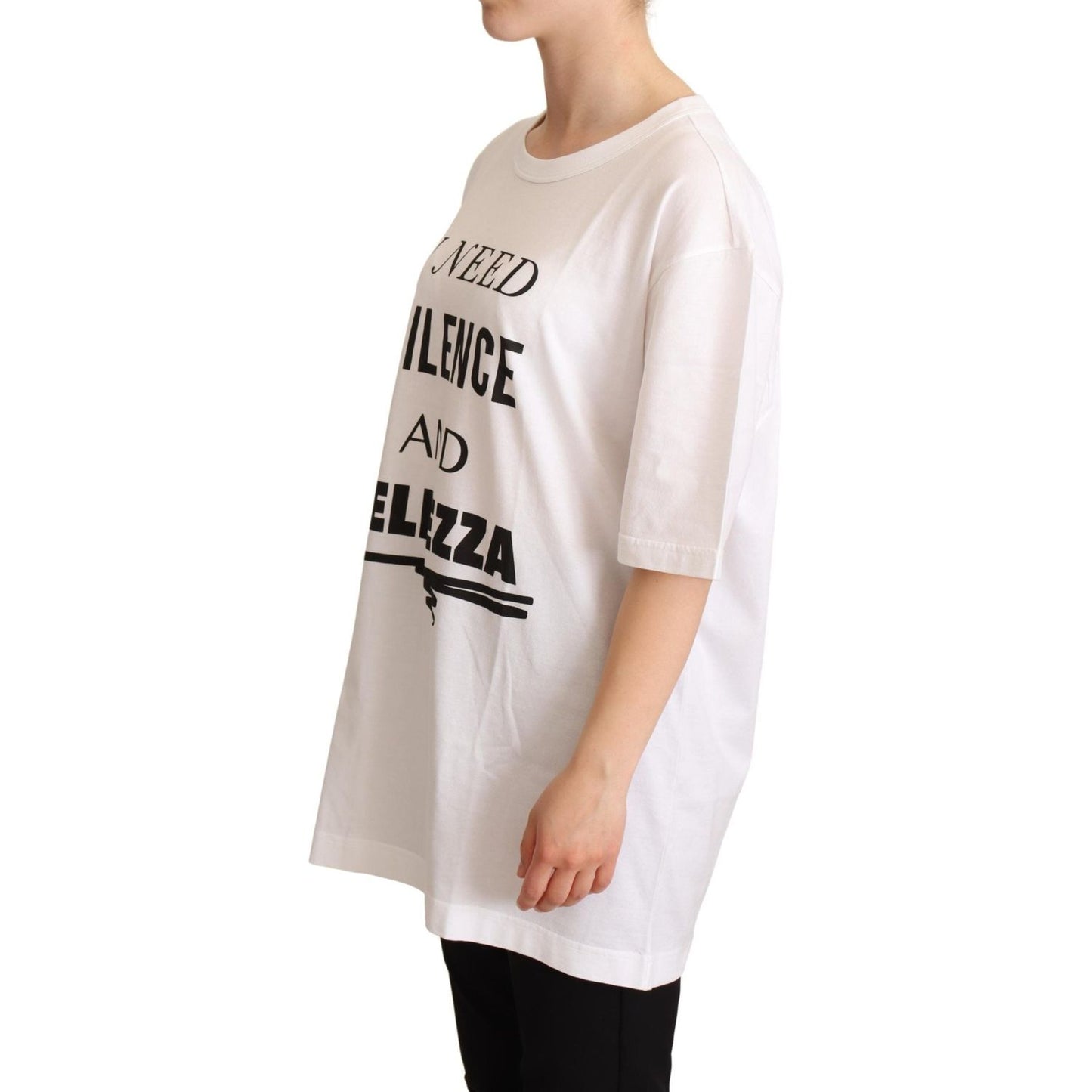 Dolce & Gabbana Elegant Motive Print Crewneck T-shirt WOMAN T-SHIRTS white-cotton-bellezza-motive-top-t-shirt