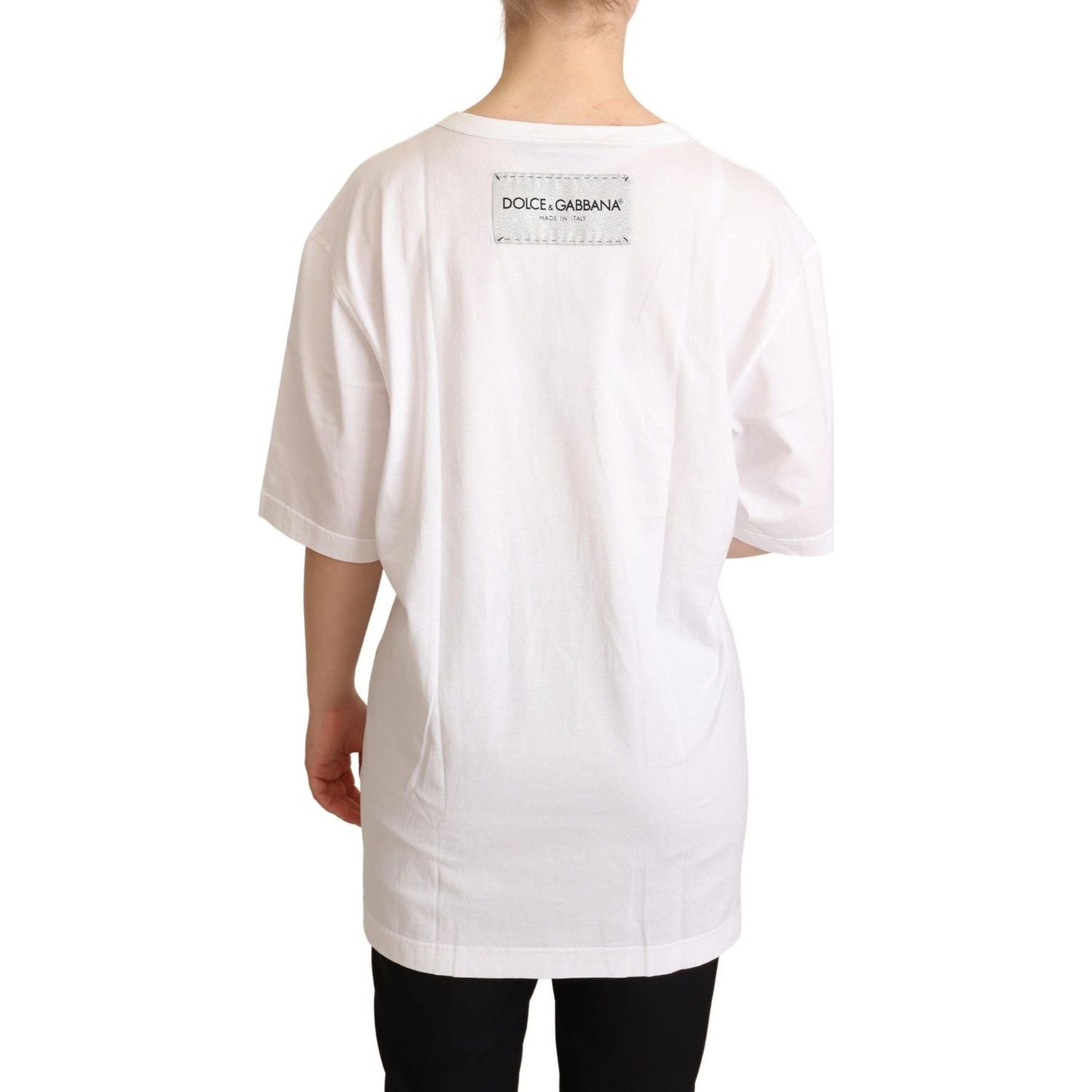 Dolce & Gabbana Elegant Motive Print Crewneck T-shirt WOMAN T-SHIRTS white-cotton-bellezza-motive-top-t-shirt