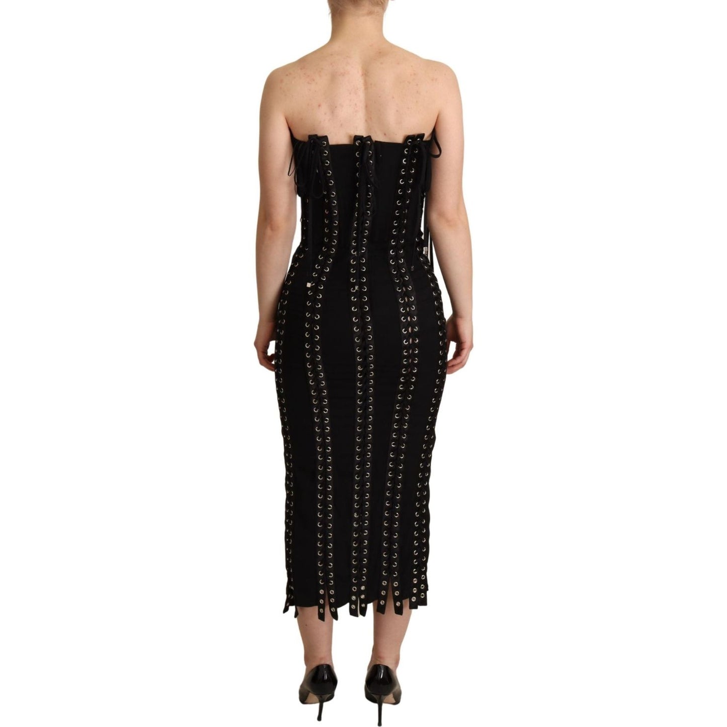 Dolce & Gabbana Elegant Sleeveless Lace-Up Midi Dress black-cady-sleeveless-lace-up-bodycon-dress