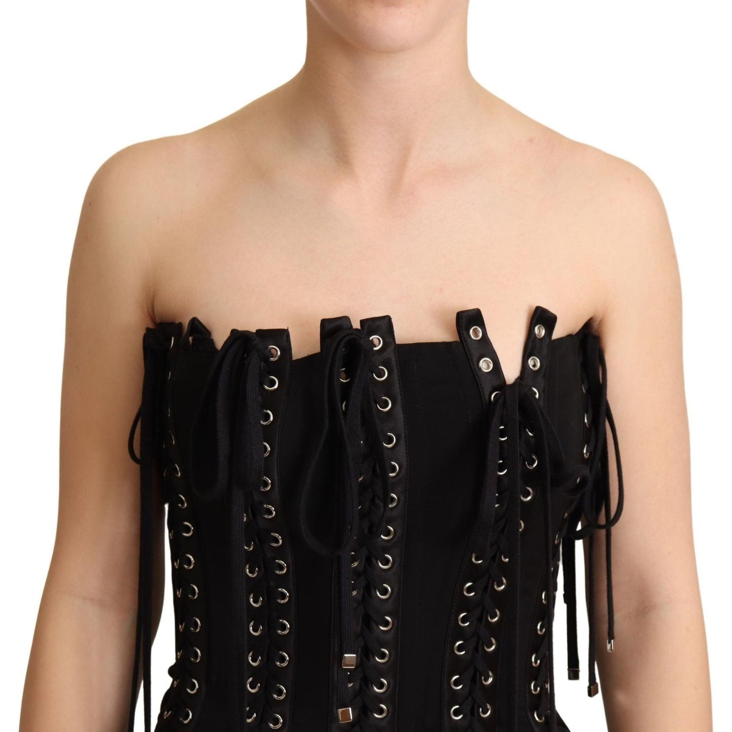 Dolce & Gabbana Elegant Sleeveless Lace-Up Midi Dress black-cady-sleeveless-lace-up-bodycon-dress