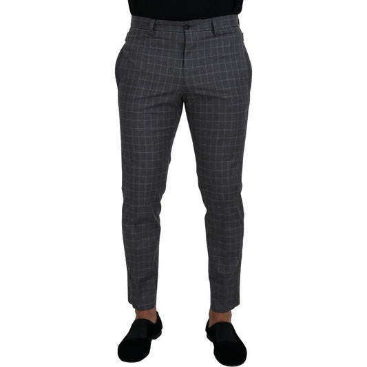 Dolce & Gabbana Grey Cotton Checkered Chino Pants grey-cotton-checkered-chino-pants IMG_9602-1-scaled-d724a1cf-b45.jpg