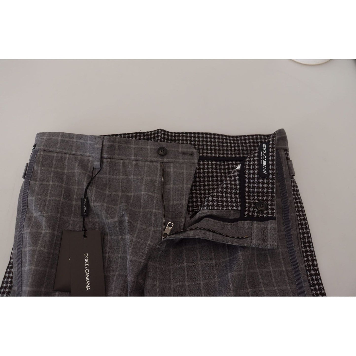 Dolce & Gabbana Grey Cotton Checkered Chino Pants grey-cotton-checkered-chino-pants