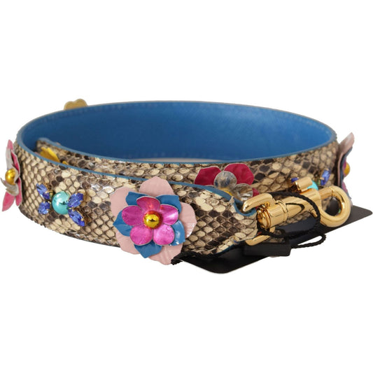 Dolce & Gabbana Elegant Beige Python Leather Shoulder Strap beige-python-leather-floral-studded-shoulder-strap-1