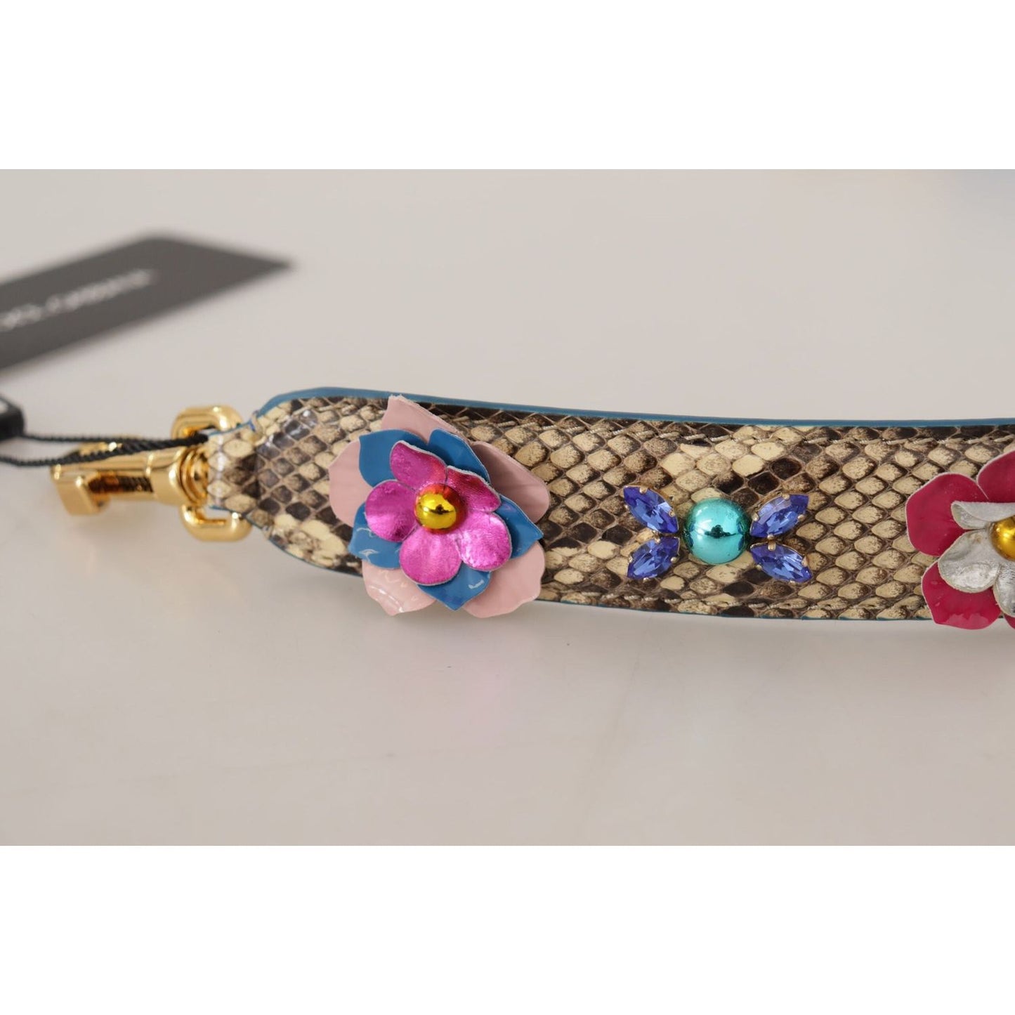 Dolce & Gabbana Elegant Beige Python Leather Shoulder Strap beige-python-leather-floral-studded-shoulder-strap-1 IMG_9612-1-scaled-3f36b321-c3f.jpg