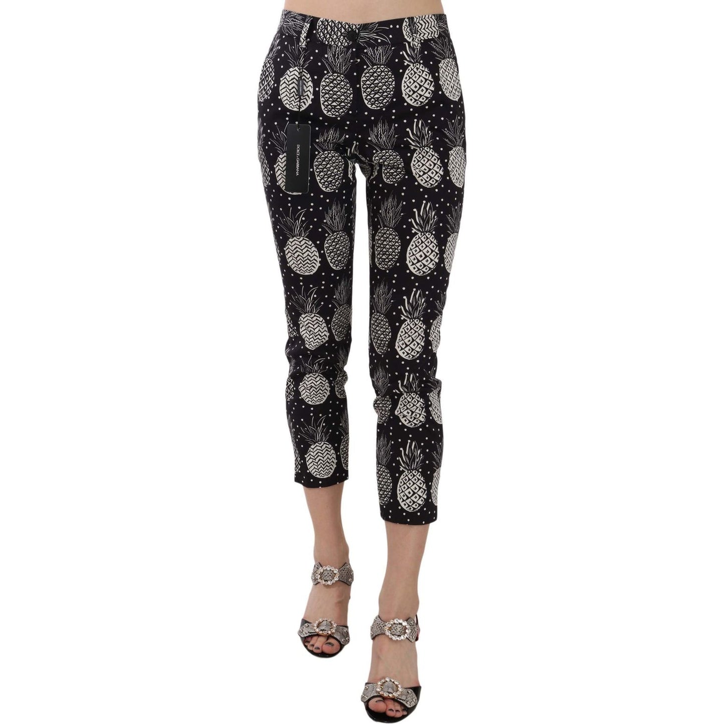 Dolce & Gabbana Chic Black Pineapple Print Skinny Capri Pants Jeans & Pants black-pineapple-print-skinny-capri-pants IMG_9612-scaled-d81e8f66-ffb.jpg