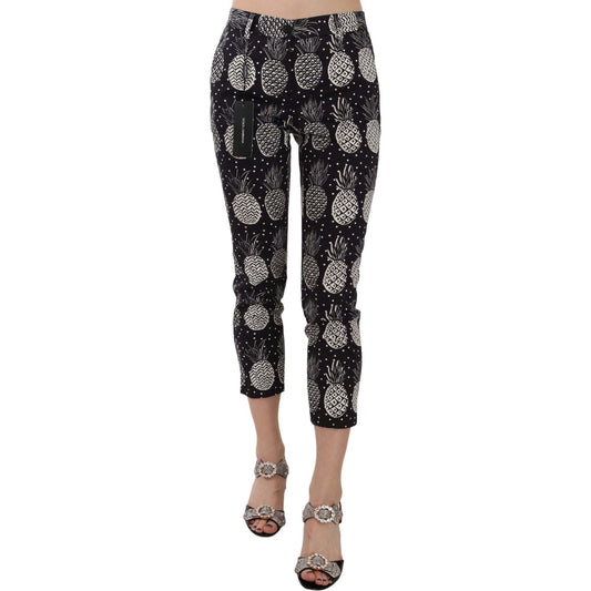 Dolce & Gabbana Chic Black Pineapple Print Skinny Capri Pants Jeans & Pants black-pineapple-print-skinny-capri-pants