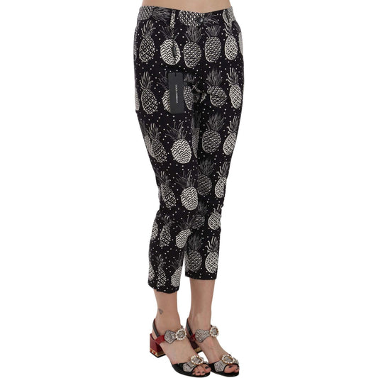Dolce & Gabbana Chic Black Pineapple Print Skinny Capri Pants Jeans & Pants black-pineapple-print-skinny-capri-pants