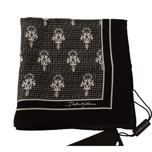 Dolce & Gabbana Elegant Silk Pocket Square Handkerchief Scarves black-patterned-square-men-handkerchief-scarf