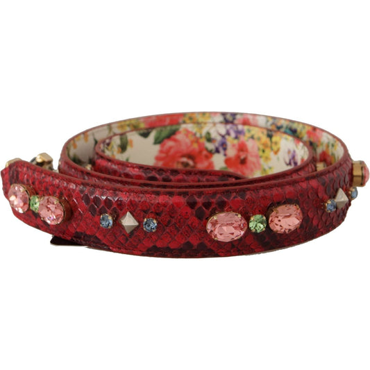 Dolce & Gabbana Elegant Red Python Leather Bag Strap red-exotic-leather-crystals-reversible-shoulder-strap IMG_9619-scaled-4d8c0bba-4ba.jpg