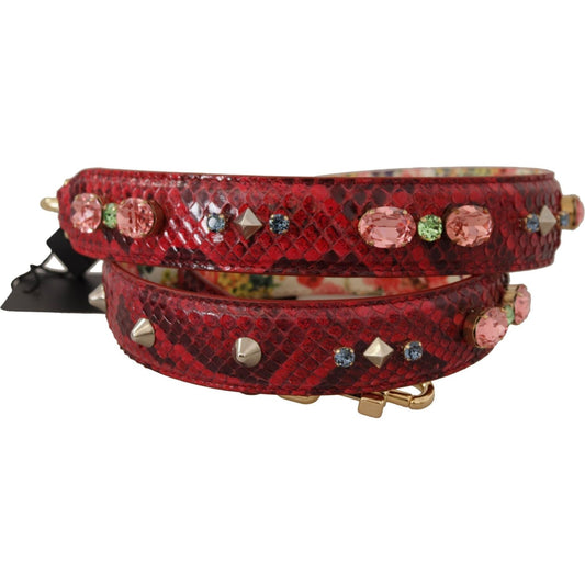 Dolce & Gabbana Elegant Red Python Leather Bag Strap red-exotic-leather-crystals-reversible-shoulder-strap IMG_9620-scaled-7ba58be3-aed.jpg