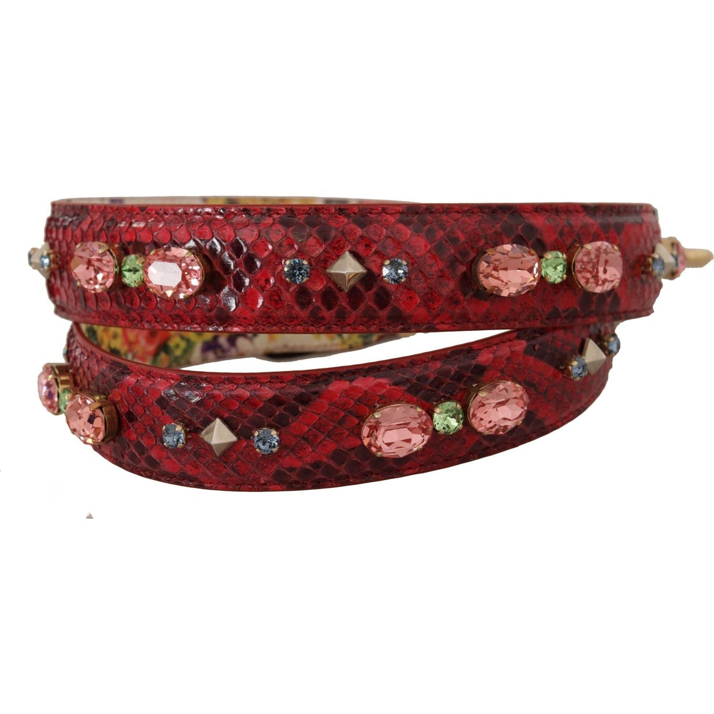 Dolce & Gabbana Elegant Red Python Leather Bag Strap red-exotic-leather-crystals-reversible-shoulder-strap