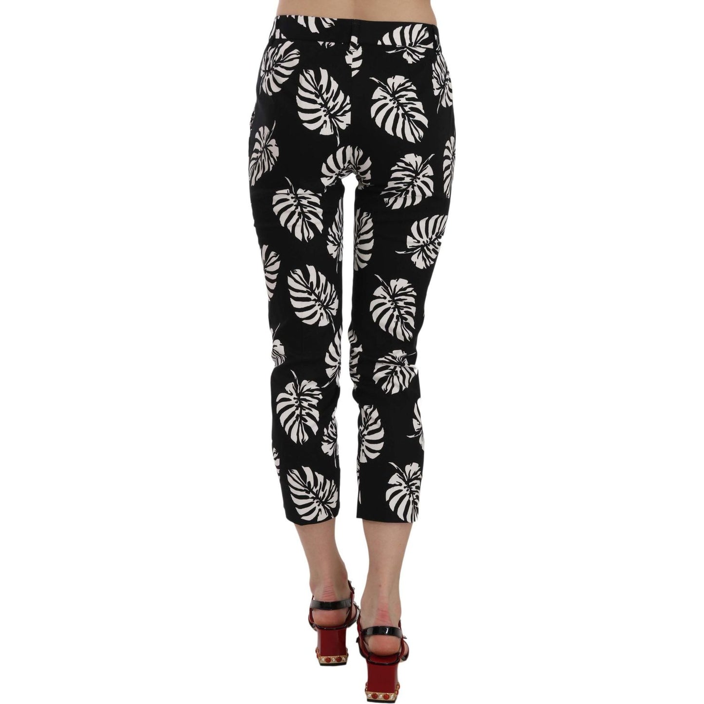 Dolce & Gabbana Elegant Skinny Capri With Palm Print Jeans & Pants black-palm-leaf-print-skinny-pants