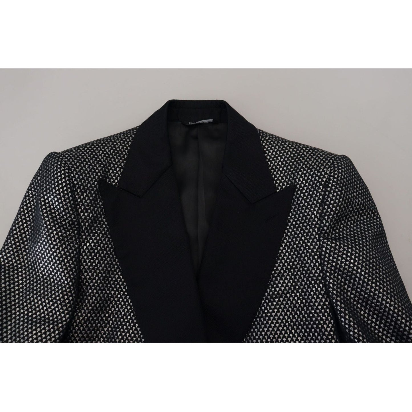 Dolce & Gabbana Elegant Jacquard Single Breasted Blazer black-silver-jacquard-slim-fit-jacket-blazer