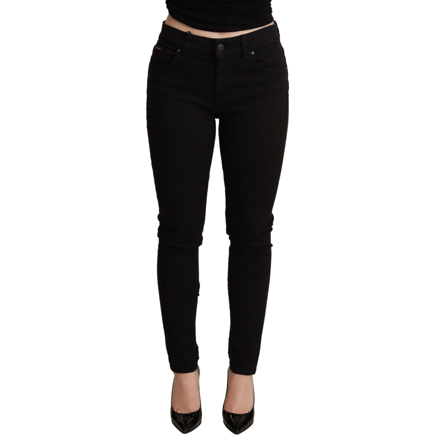 Dolce & Gabbana Elegant Black Mid-Waist Skinny Jeans black-skinny-denim-cotton-stretch-trouser-jeans