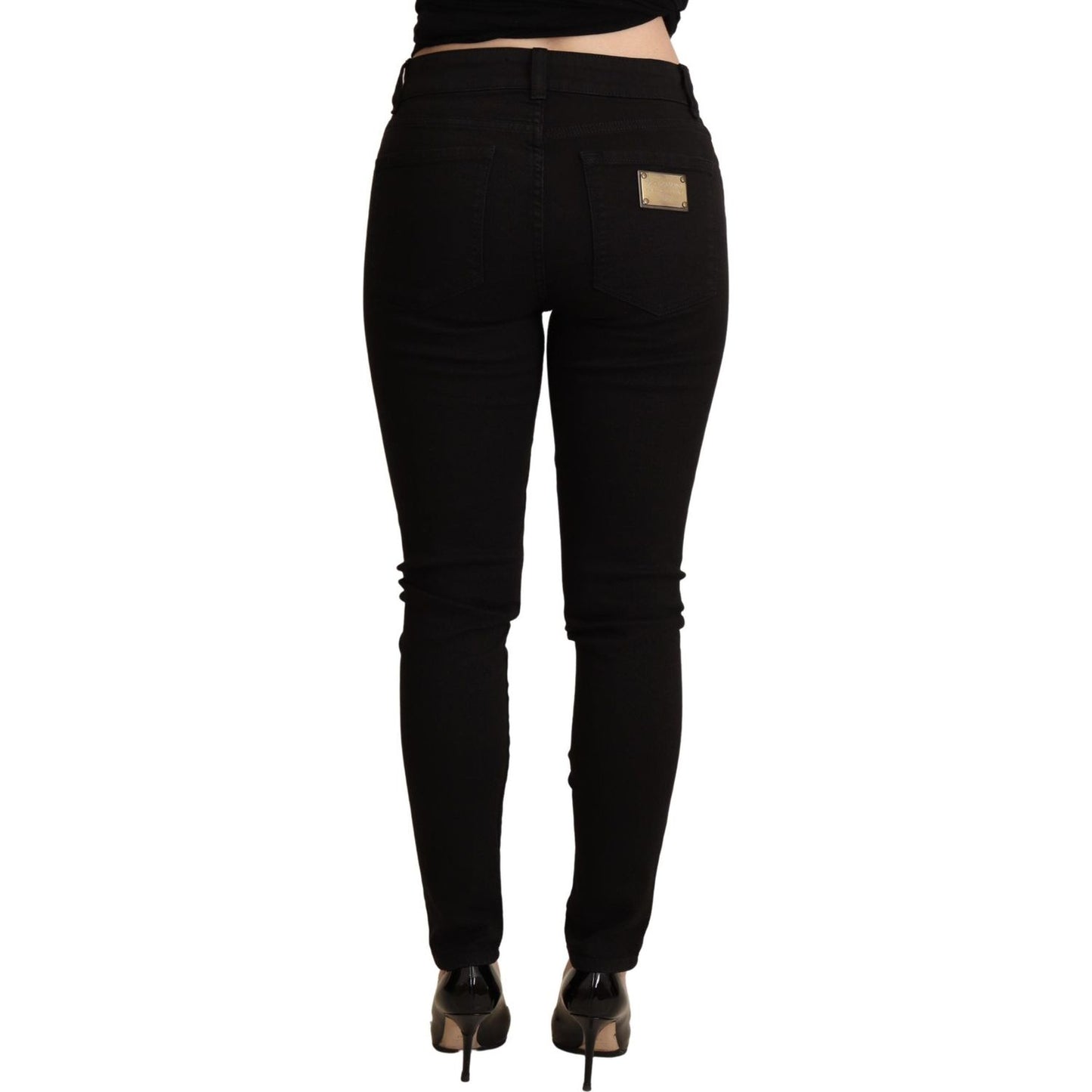 Dolce & Gabbana Elegant Black Mid-Waist Skinny Jeans black-skinny-denim-cotton-stretch-trouser-jeans