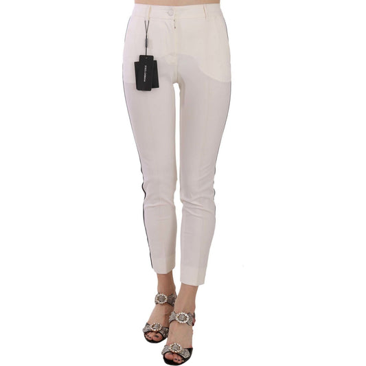 Dolce & Gabbana Elegant Side Stripe Cropped Wool Trousers white-side-stripe-cropped-skinny-pants