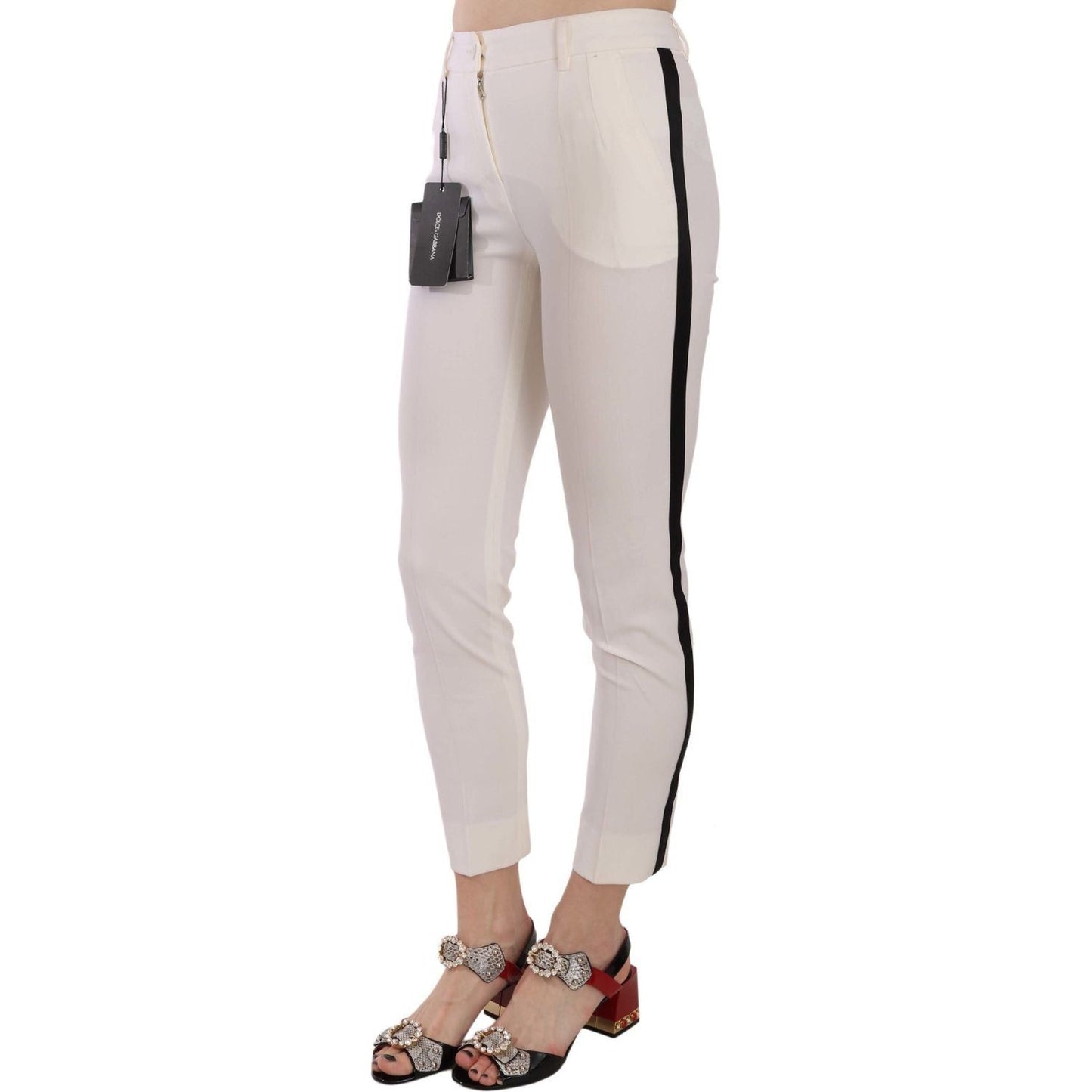 Dolce & Gabbana Elegant Side Stripe Cropped Wool Trousers white-side-stripe-cropped-skinny-pants
