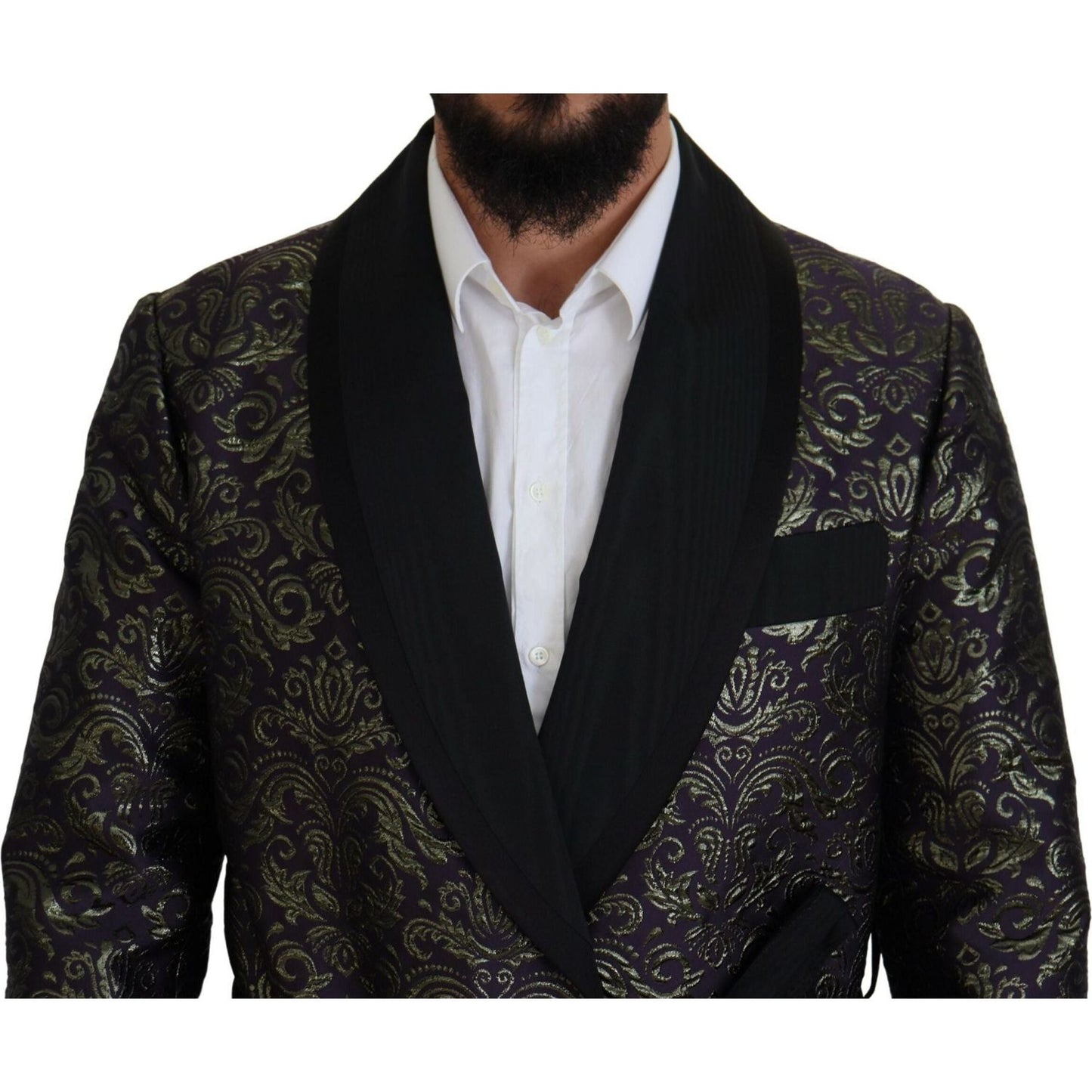 Dolce & Gabbana Gold Jacquard Robe Jacket gold-purple-baroque-jacket-blazer-robe IMG_9633-scaled-abfa6a78-f81.jpg