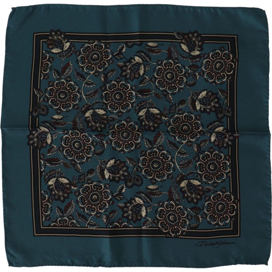Dolce & Gabbana Elegant Silk Floral Pocket Square Scarves blue-floral-silk-square-handkerchief-scarf-1