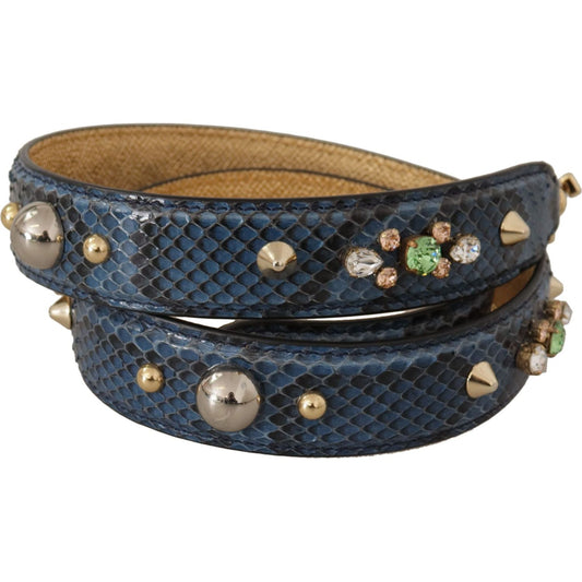 Dolce & Gabbana Elegant Leather Shoulder Bag Strap in Blue blue-exotic-leather-crystals-shoulder-strap