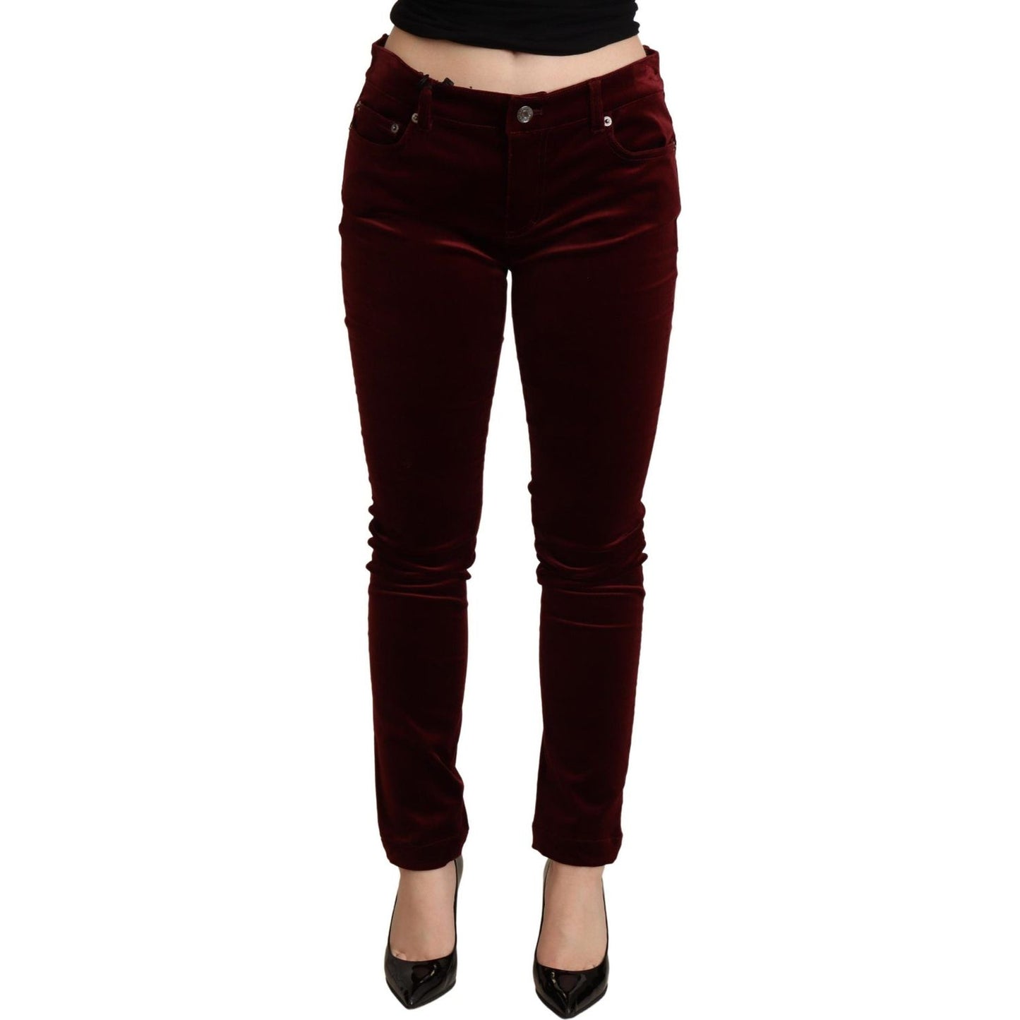 Dolce & Gabbana Exquisite Bordeaux Red Skinny Pants bordeaux-red-velvet-skinny-trouser