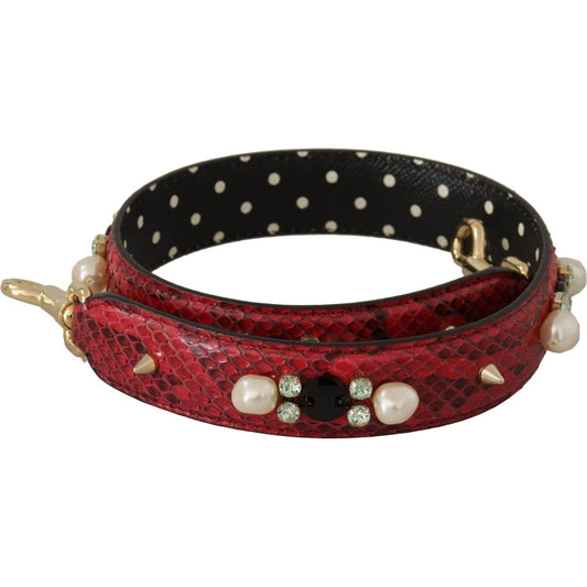 Dolce & Gabbana Elegant Red Python Leather Shoulder Strap red-exotic-leather-crystals-bag-shoulder-strap IMG_9658-2-scaled-ae1d110f-9a1.jpg