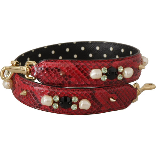 Dolce & Gabbana Elegant Red Python Leather Shoulder Strap red-exotic-leather-crystals-bag-shoulder-strap IMG_9659-2-scaled-e1a35441-f76.jpg