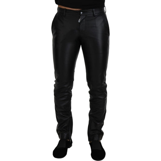 Dolce & Gabbana Elegant Black Agnello Trousers for Men black-shiny-stretch-skinny-pants