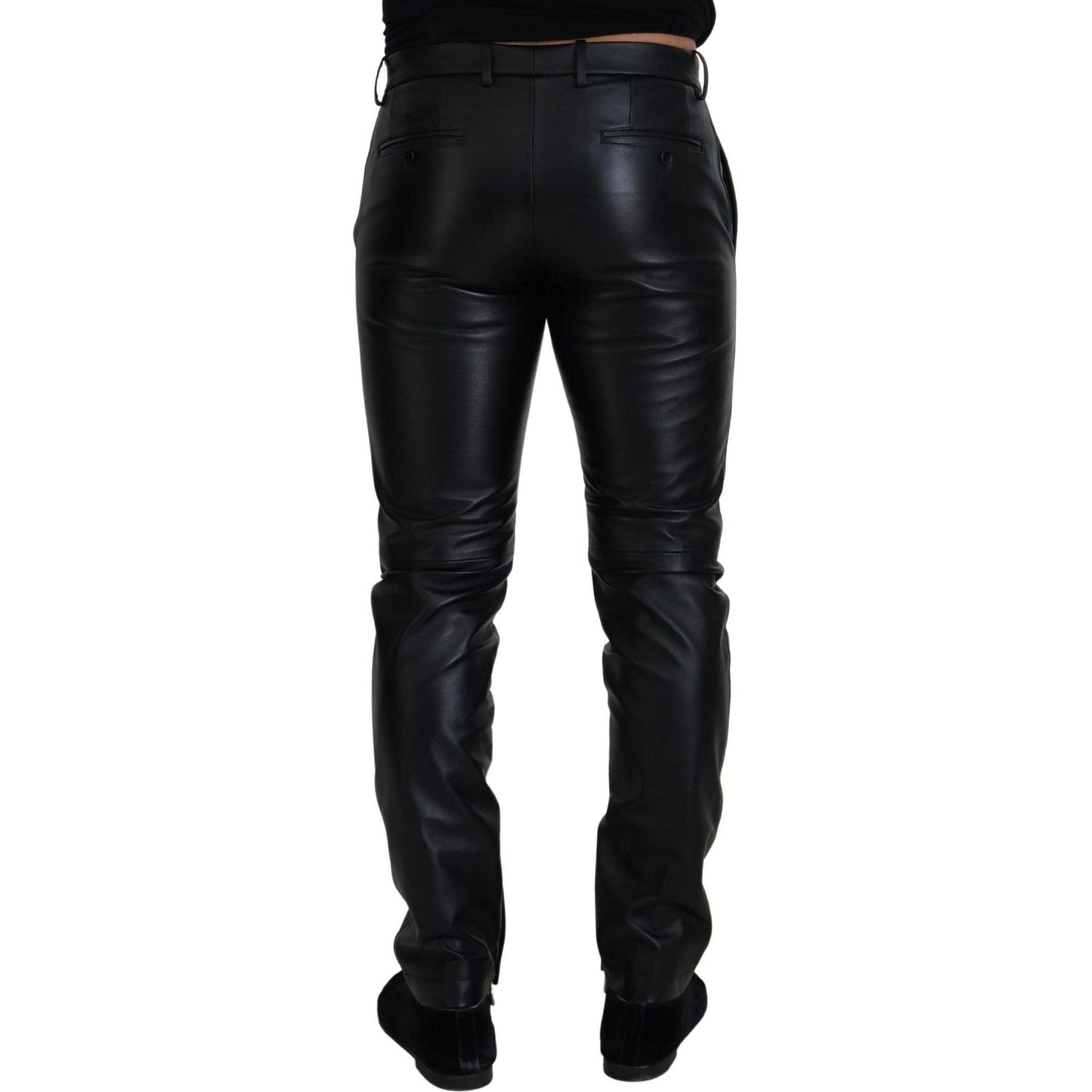 Dolce & Gabbana Elegant Black Agnello Trousers for Men black-shiny-stretch-skinny-pants