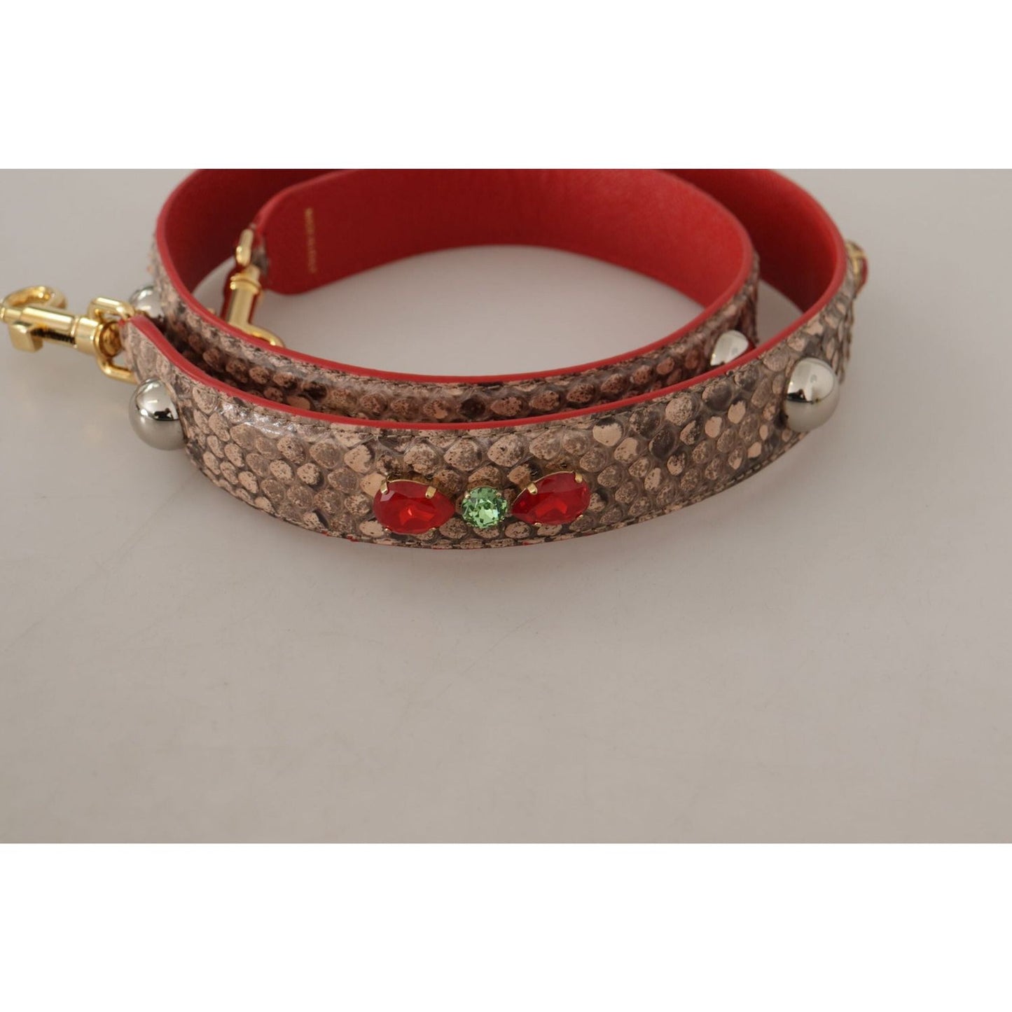 Dolce & Gabbana Chic Brown Python Leather Bag Strap brown-python-leather-crystals-shoulder-strap