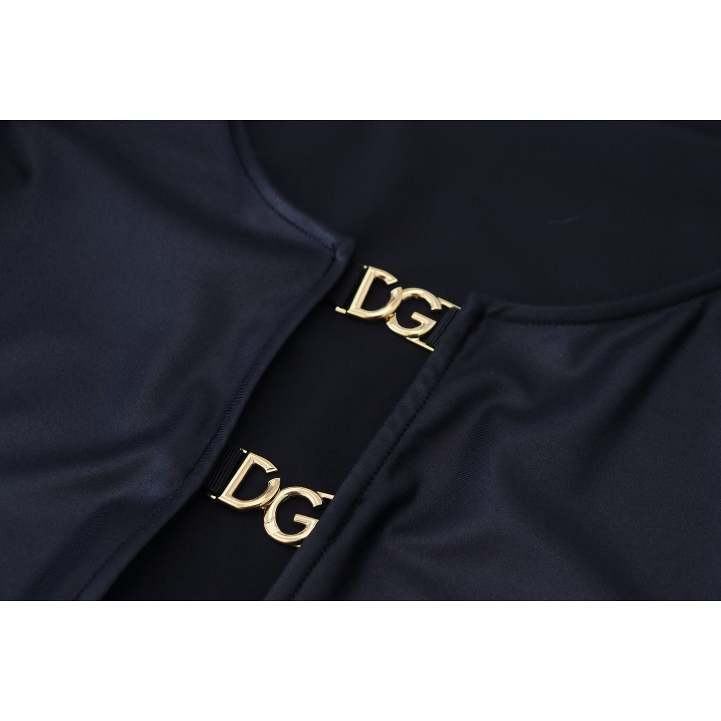 Dolce & Gabbana Elegant Black 3/4 Sleeve Top with Gold Detailing black-cotton-stretch-open-chest-3-4-sleeve-top
