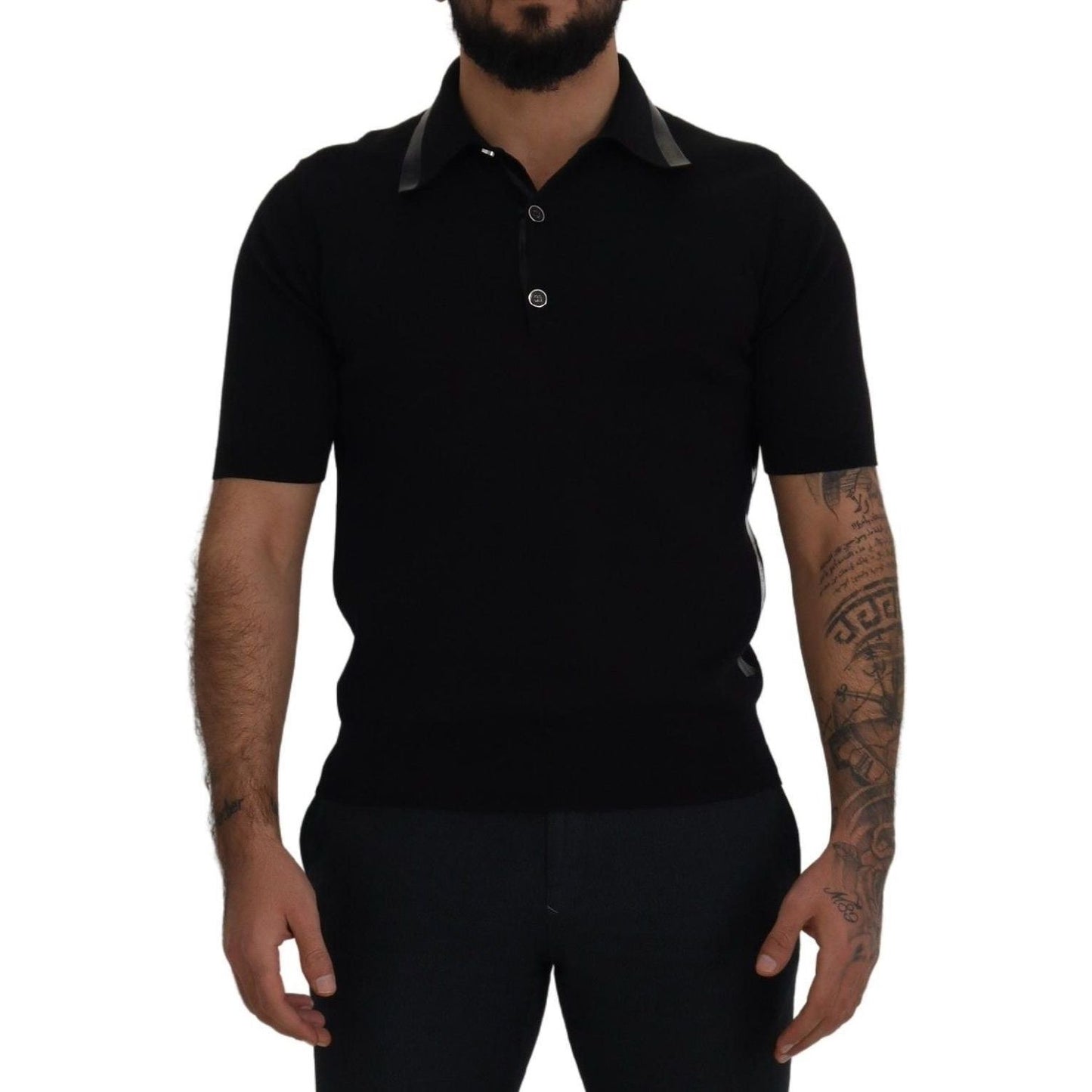 Dolce & Gabbana Elegant Black Silk Blend Polo T-Shirt black-cotton-silk-polo-shortsleeve-t-shirt