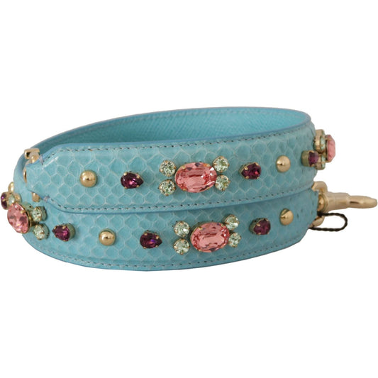 Dolce & Gabbana Elegant Blue Leather Bag Strap with Gold Accents blue-crystals-leather-bag-shoulder-strap