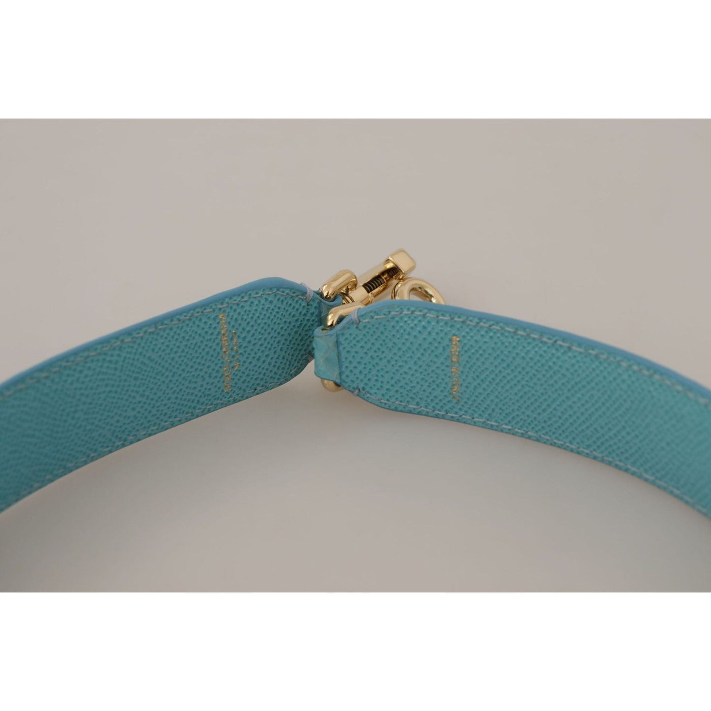 Dolce & Gabbana Elegant Blue Leather Bag Strap with Gold Accents blue-crystals-leather-bag-shoulder-strap