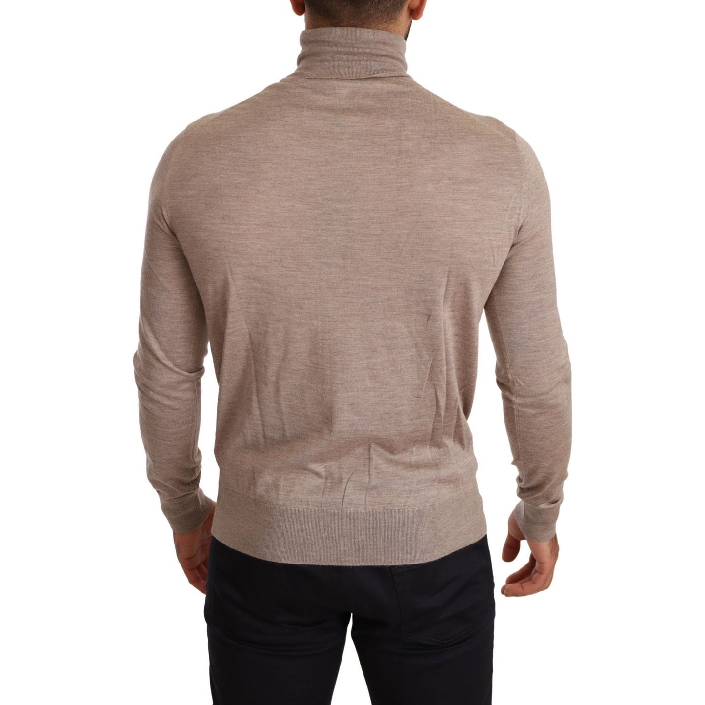 Dolce & Gabbana Beige Turtleneck Cashmere-Silk Blend Sweater beige-cashmere-turtleneck-pullover-sweater