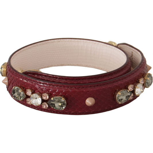 Dolce & Gabbana Elegant Python Leather Bag Strap in Bordeaux bordeaux-leather-crystals-bag-shoulder-strap IMG_9715-scaled-09fb8293-76e.jpg
