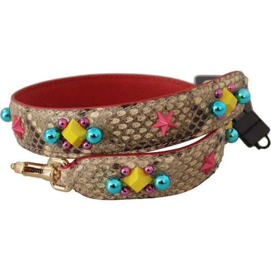 Dolce & Gabbana Exquisite Beige Python Leather Bag Strap beige-python-leather-crystals-shoulder-strap