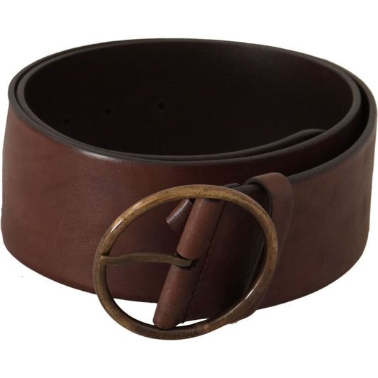Dolce & Gabbana Elegant Leather Belt with Engraved Buckle dark-brown-wide-waist-leather-metal-round-buckle-belt IMG_9735-2-scaled-76e93e55-dbb.jpg
