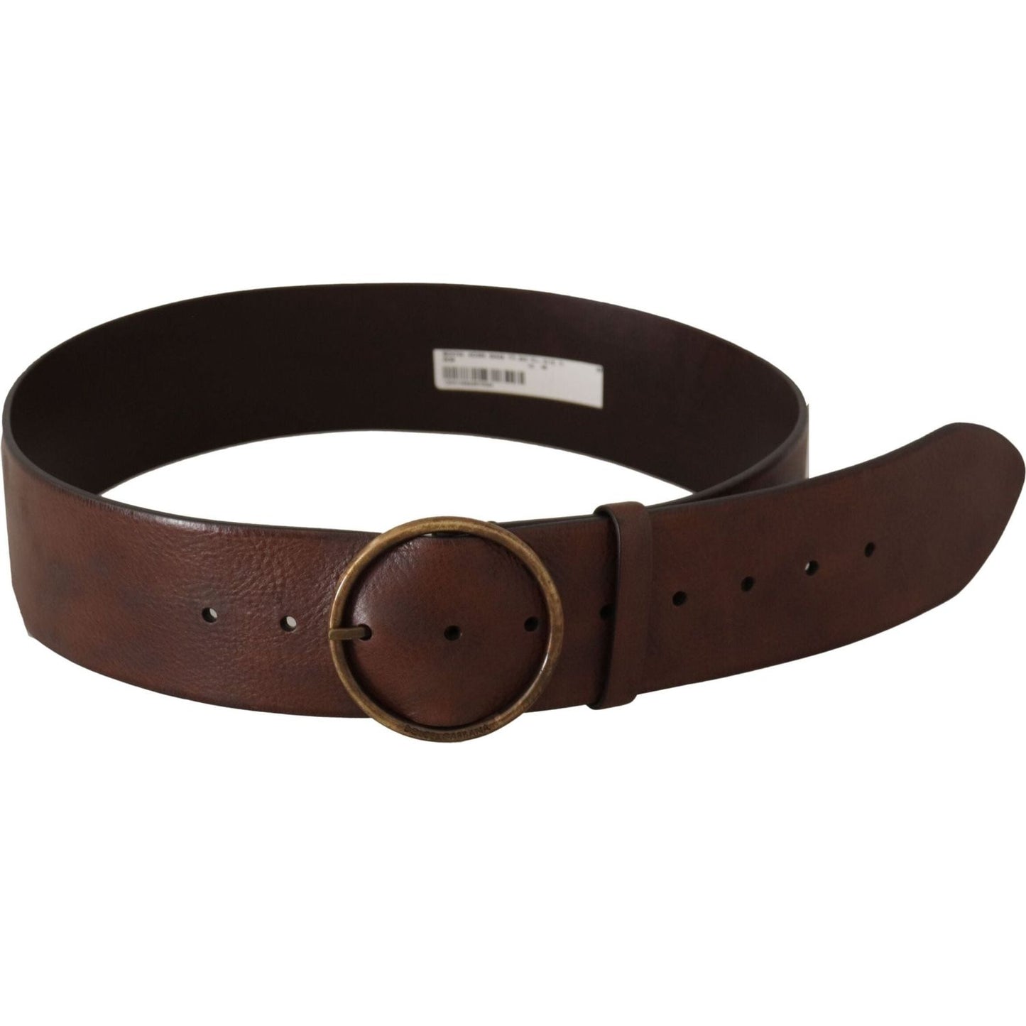 Dolce & Gabbana Elegant Leather Belt with Engraved Buckle dark-brown-wide-waist-leather-metal-round-buckle-belt